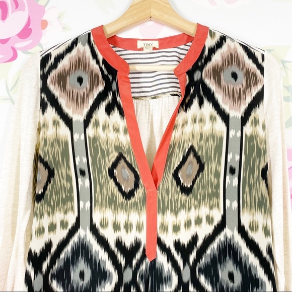 Anthropologie Tiny Aztec Print Boho V Neck Long Sleeve Shirt XS - Picture 2 of 10